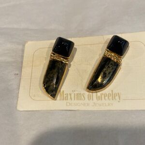 Onyx and Jade Gold plated Earrings
